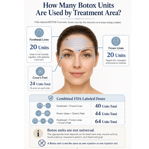how many botox units are used by treatment areas